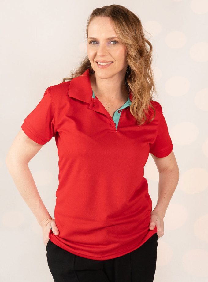 Women's Red Pique Polo Shirt - Champ Fit