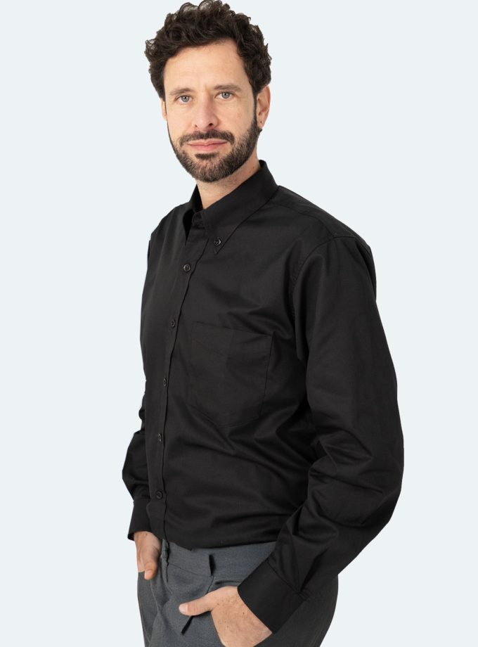 Men’s Black Gabardine Shirt – Real Basics, Sizes XS to 7XL