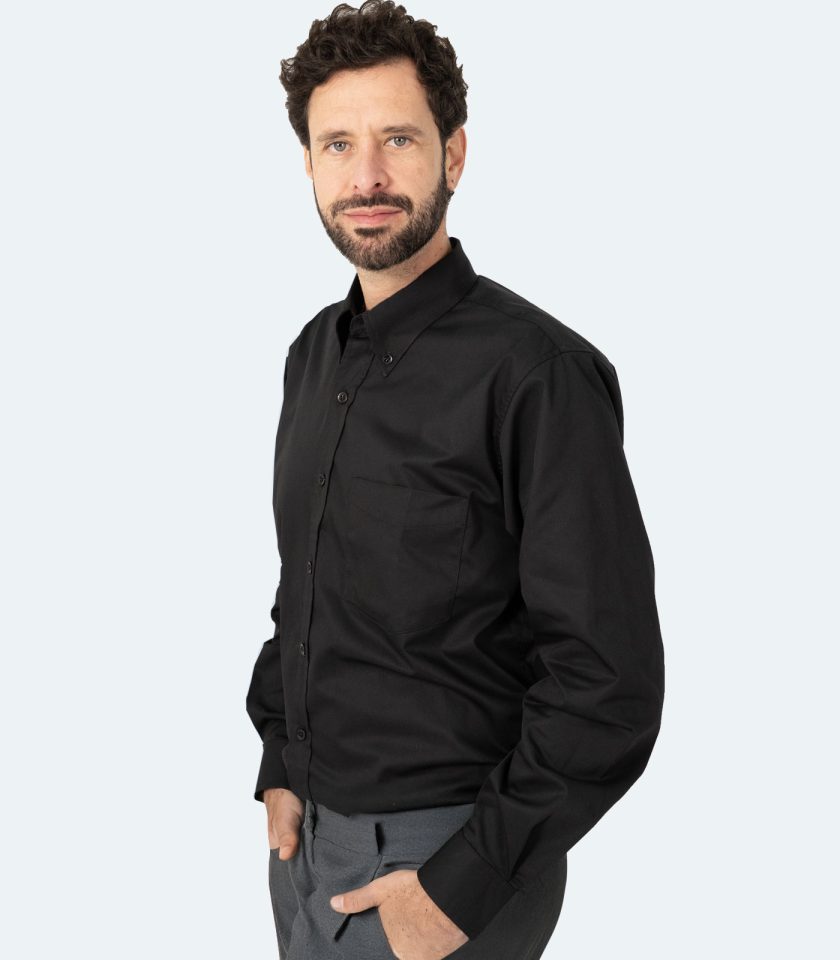 Men’s Black Gabardine Shirt – Real Basics, Sizes XS to 7XL