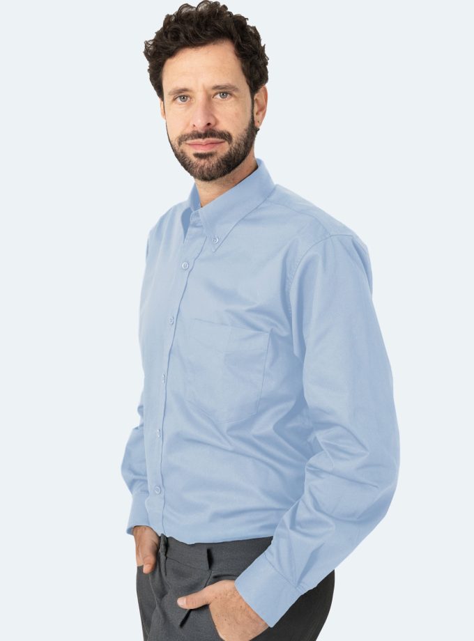 Men’s Light Blue Gabardine Shirt – Real Basics, Sizes XS to 7XL