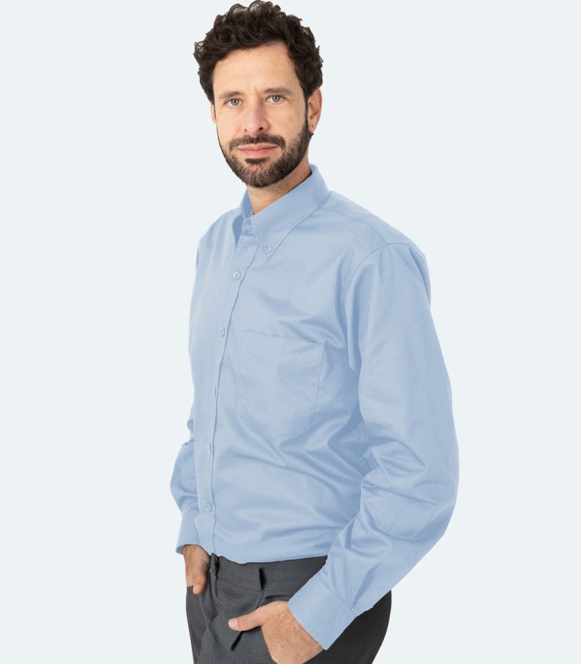 Men’s Light Blue Gabardine Shirt – Real Basics, Sizes XS to 7XL