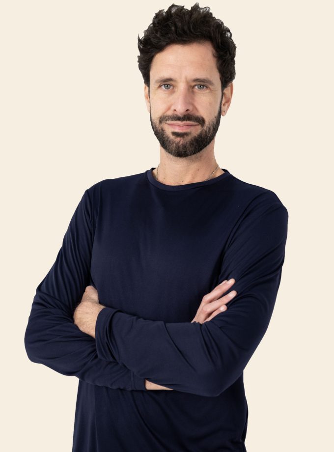 Men’s Navy Blue Long Sleeve Crew Neck Dry Fit T-Shirt - Real Basics