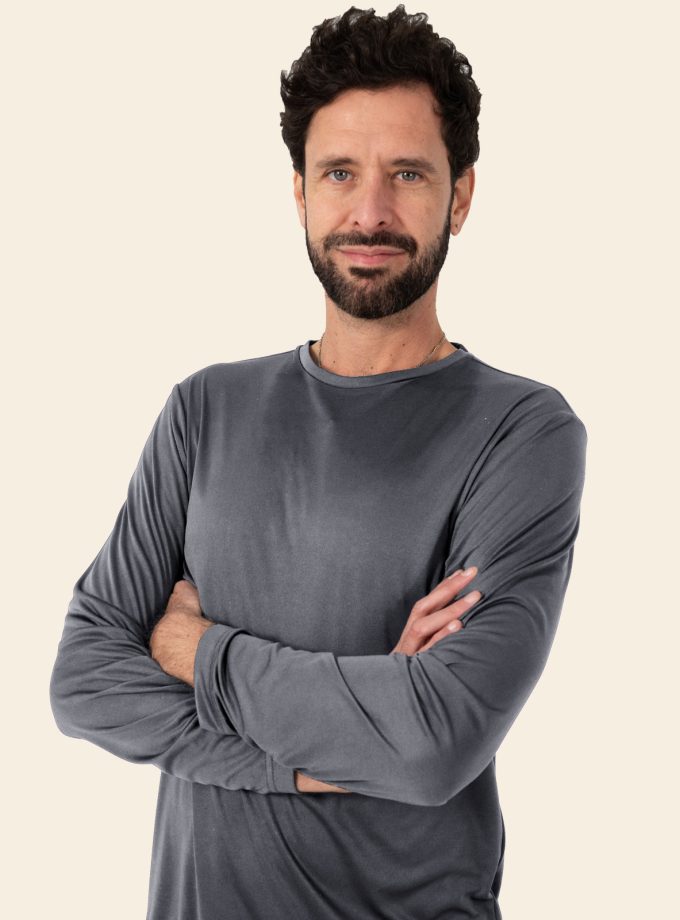 Men’s Gray Long Sleeve Crew Neck Dry Fit T-Shirt - Real Basics