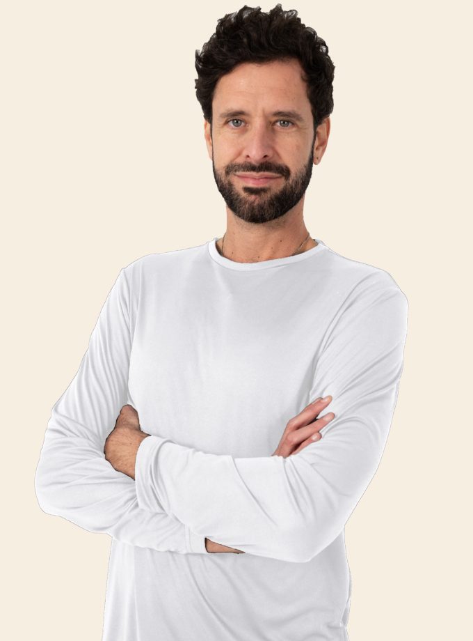 Men’s White Long Sleeve Crew Neck Dry Fit T-Shirt - Real Basics
