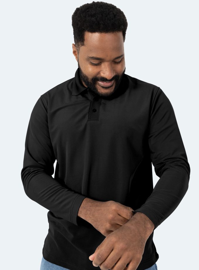 Men's Long Sleeve Piqué Polo Shirt – Black