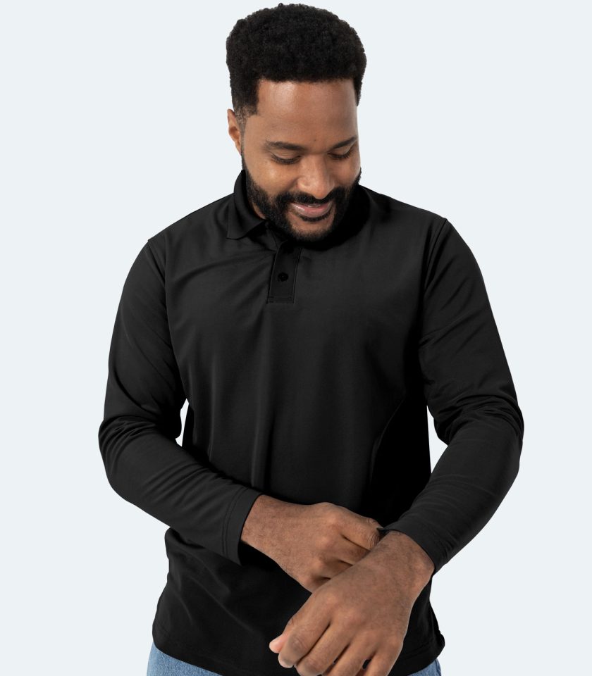 Men's Long Sleeve Piqué Polo Shirt – Black
