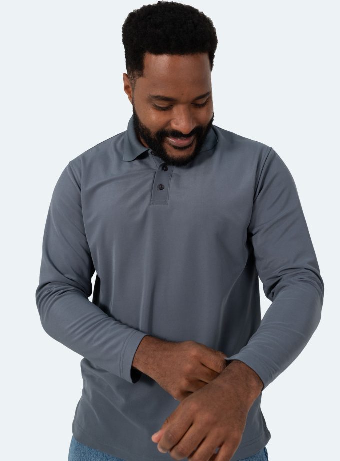 Men's Long Sleeve Piqué Polo Shirt - Gray
