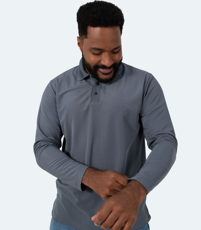 Men's Long Sleeve Piqué Polo Shirt - Gray