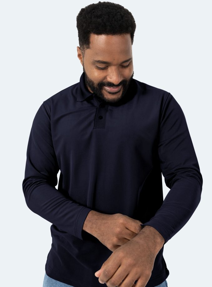 Men's Long Sleeve Piqué Polo Shirt – Navy Blue