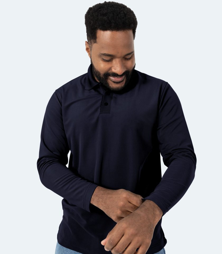 Men's Long Sleeve Piqué Polo Shirt – Navy Blue