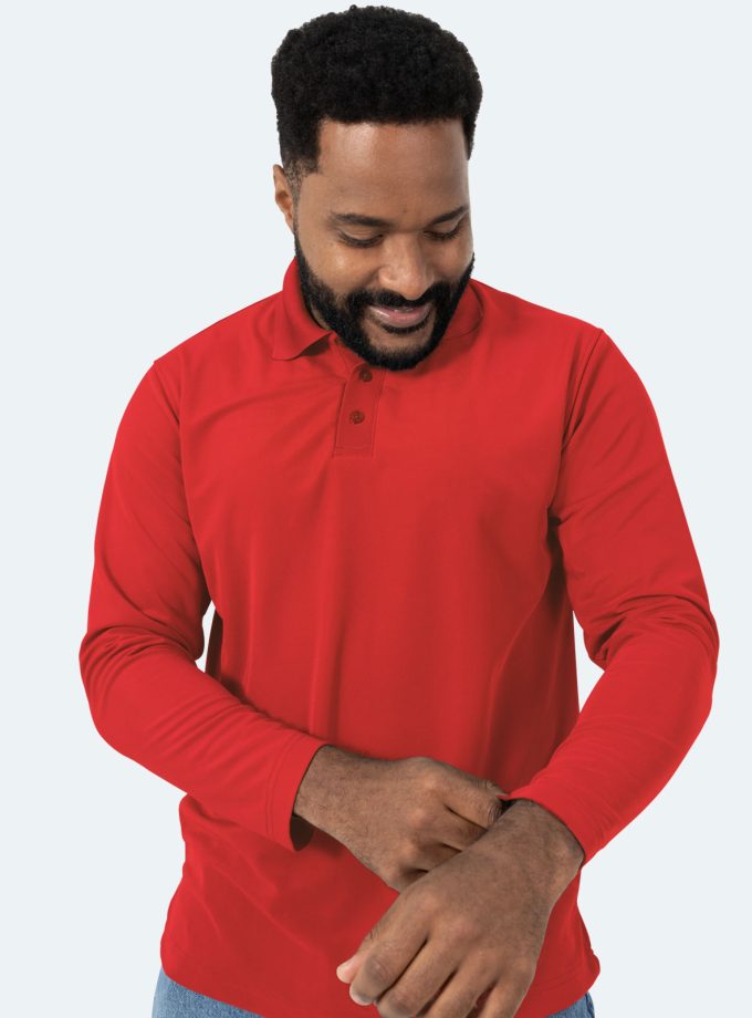 Men's Long Sleeve Piqué Polo Shirt – Red