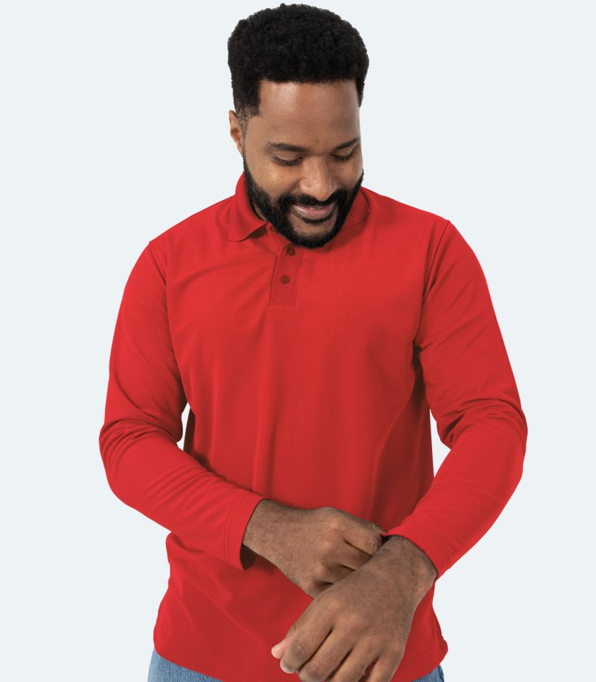 Men's Long Sleeve Piqué Polo Shirt – Red