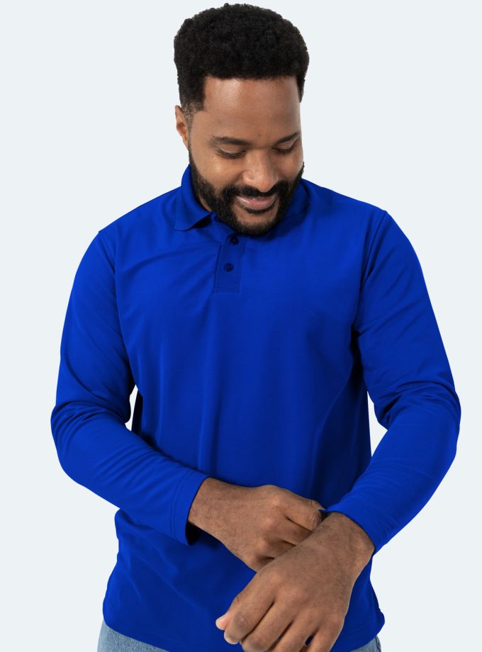 Men's Long Sleeve Piqué Polo Shirt - Royal Blue