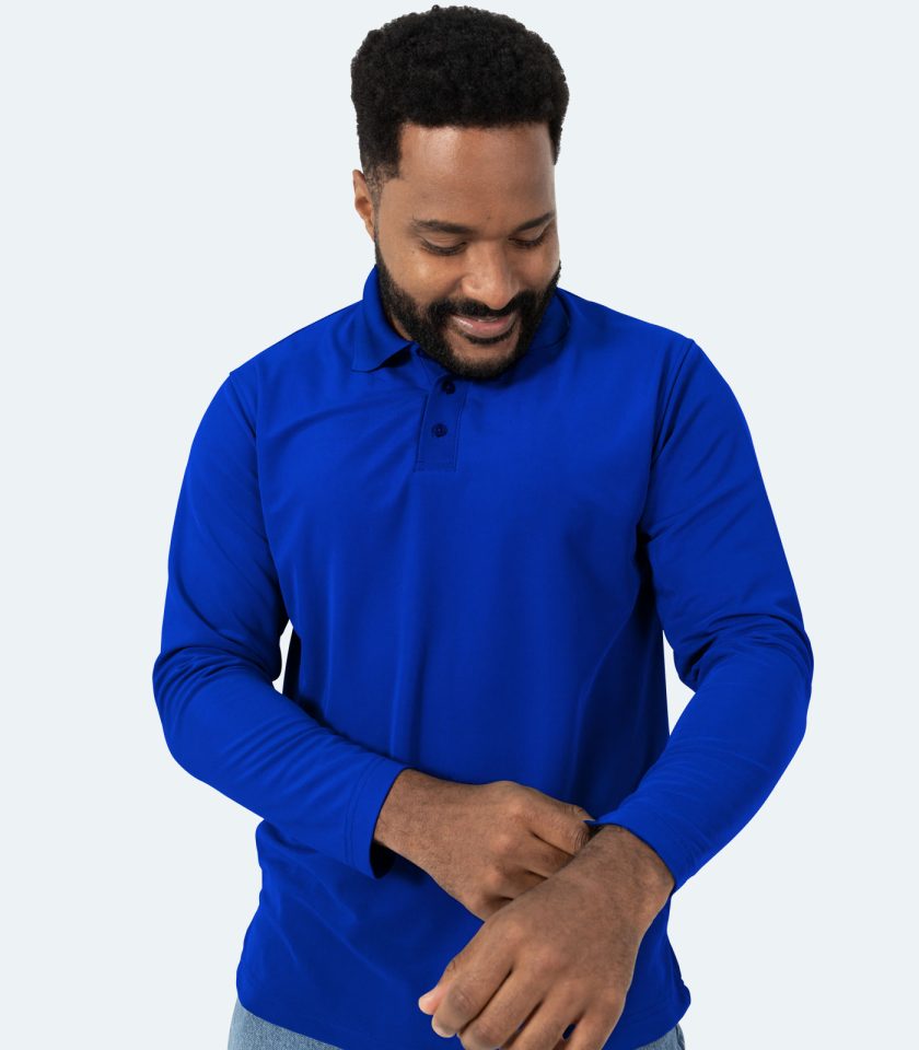 Men's Long Sleeve Piqué Polo Shirt - Royal Blue