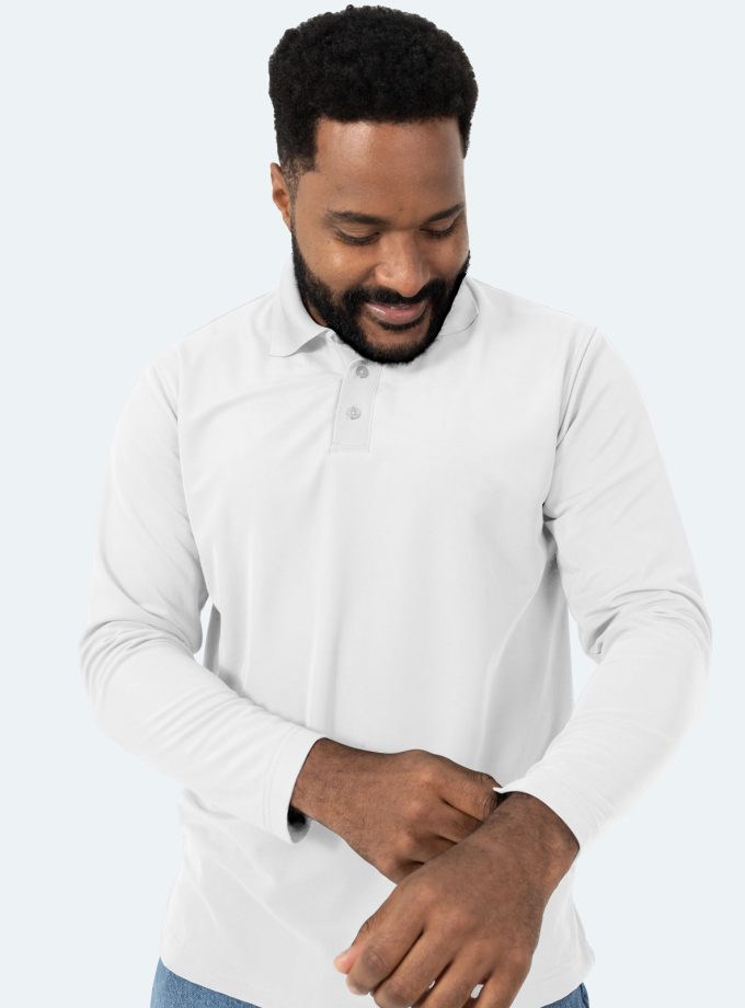 Men's Long Sleeve Piqué Polo Shirt – White