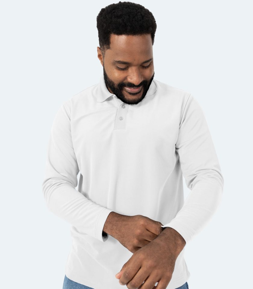 Men's Long Sleeve Piqué Polo Shirt – White