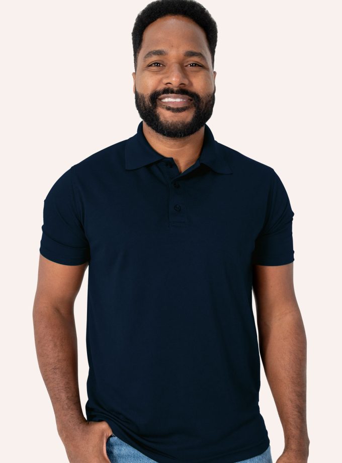 Men’s Navy Blue Short Sleeve Piqué Polo Shirt - Real Basics