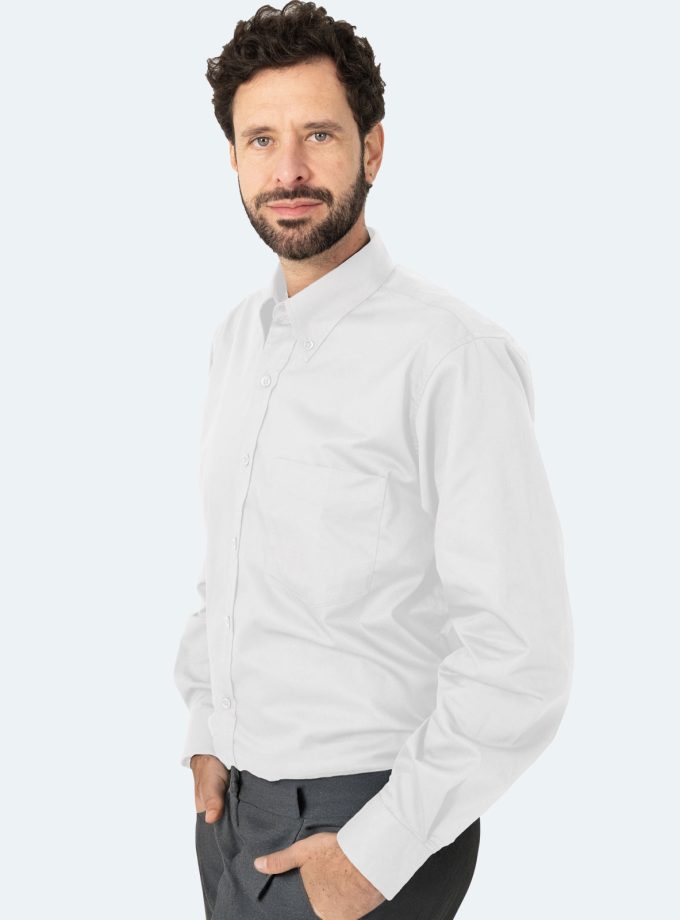Men’s White Gabardine Shirt – Real Basics, Sizes XS to 7XL