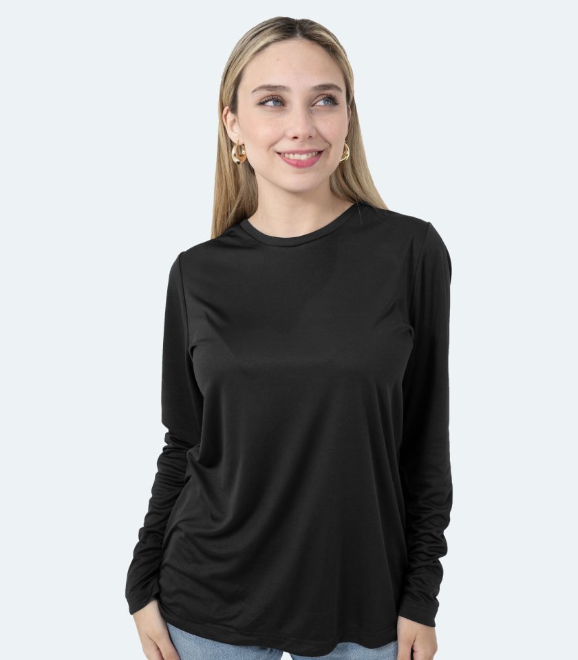 Women’s Black Long Sleeve Crew Neck Dry Fit T-Shirt - Real Basics