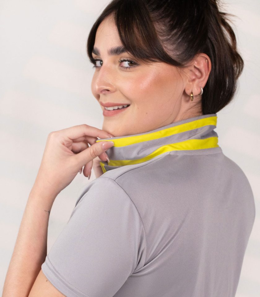 Women’s Gray Dry Fit Polo Shirt - Gold Champion - Image 3