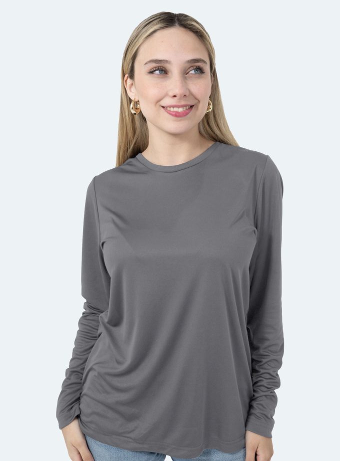 Women’s Gray Long Sleeve Crew Neck Dry Fit T-Shirt - Real Basics