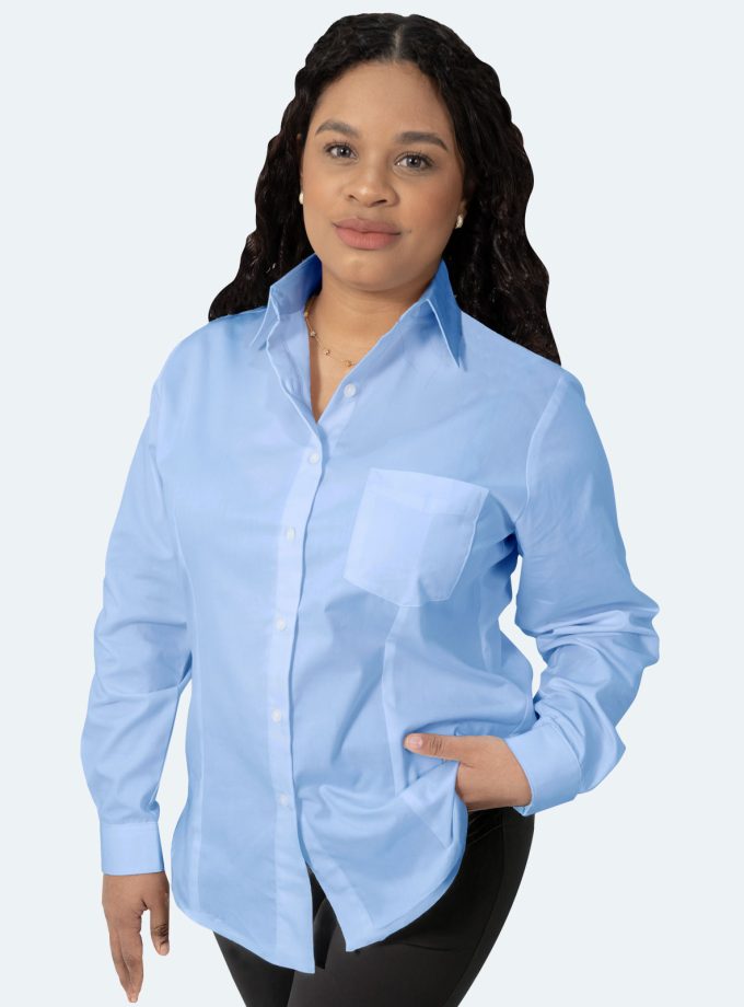 Women’s Light Blue Gabardine Shirt – Real Basics, Sizes XS to 7XL