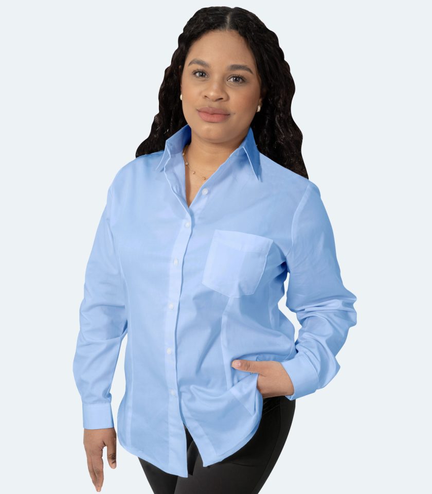 Women’s Light Blue Gabardine Shirt – Real Basics, Sizes XS to 7XL