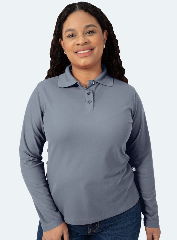 Women’s Gray Long Sleeve Piqué Polo Shirt - Real Basics