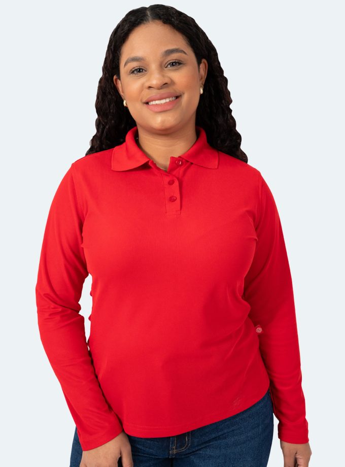Women’s Red Long Sleeve Piqué Polo Shirt - Real Basics