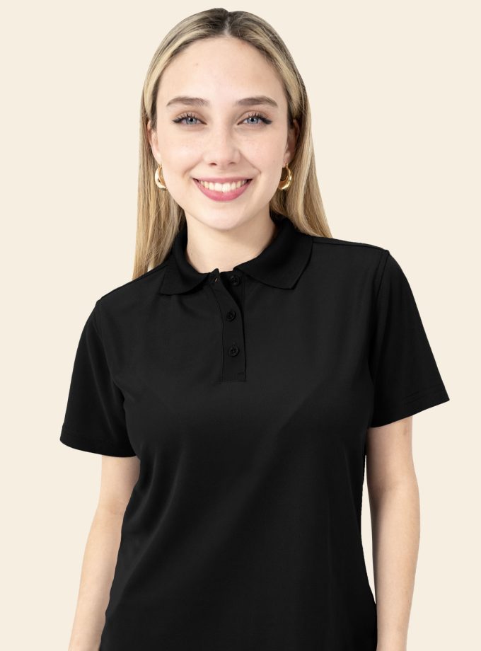 Women’s Black Polo Shirt - Real Basics Dry Fit, Short Sleeve