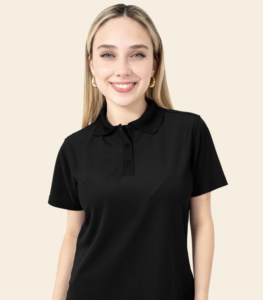Women’s Black Polo Shirt - Real Basics Dry Fit, Short Sleeve