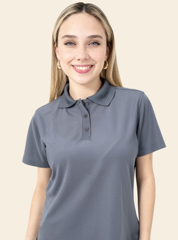 Women’s Gray Polo Shirt - Real Basics Dry Fit, Short Sleeve