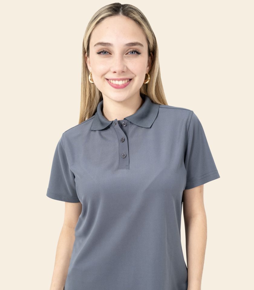 Women’s Gray Polo Shirt - Real Basics Dry Fit, Short Sleeve