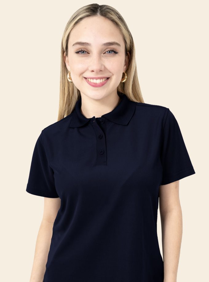 Women’s Navy Blue Polo Shirt - Real Basics Dry Fit, Short Sleeve