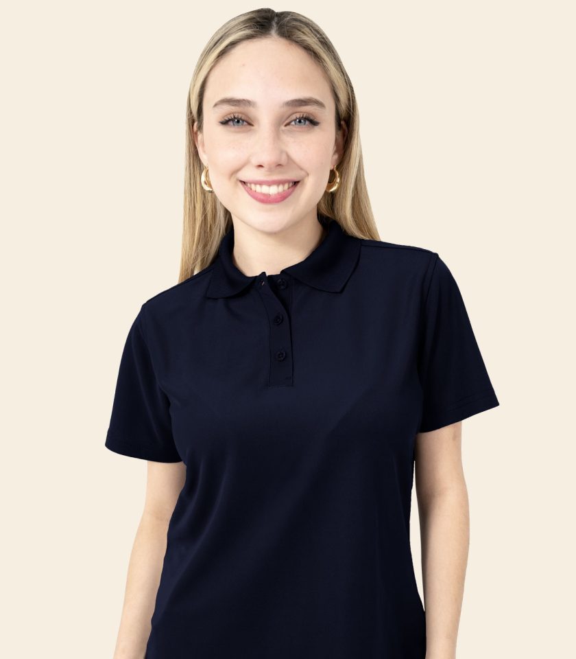 Women’s Navy Blue Polo Shirt - Real Basics Dry Fit, Short Sleeve