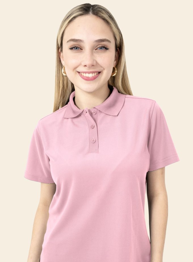 Women’s Pink Polo Shirt - Real Basics Dry Fit, Short Sleeve