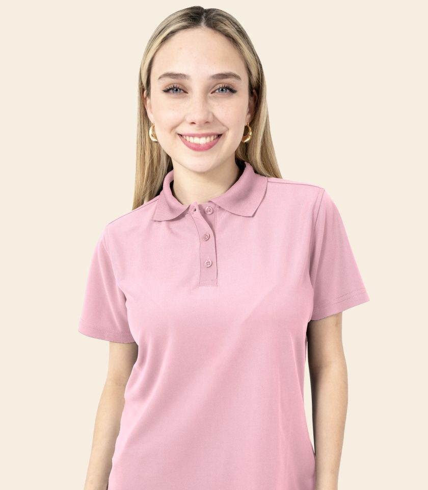 Women’s Pink Polo Shirt - Real Basics Dry Fit, Short Sleeve