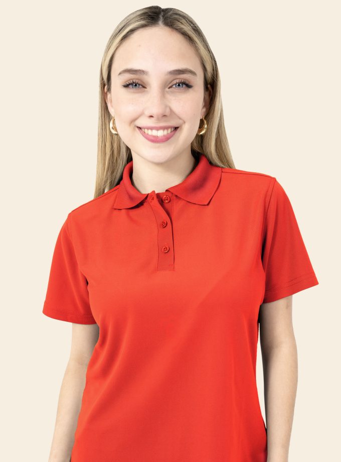 Women’s Red Polo Shirt - Real Basics Dry Fit, Short Sleeve