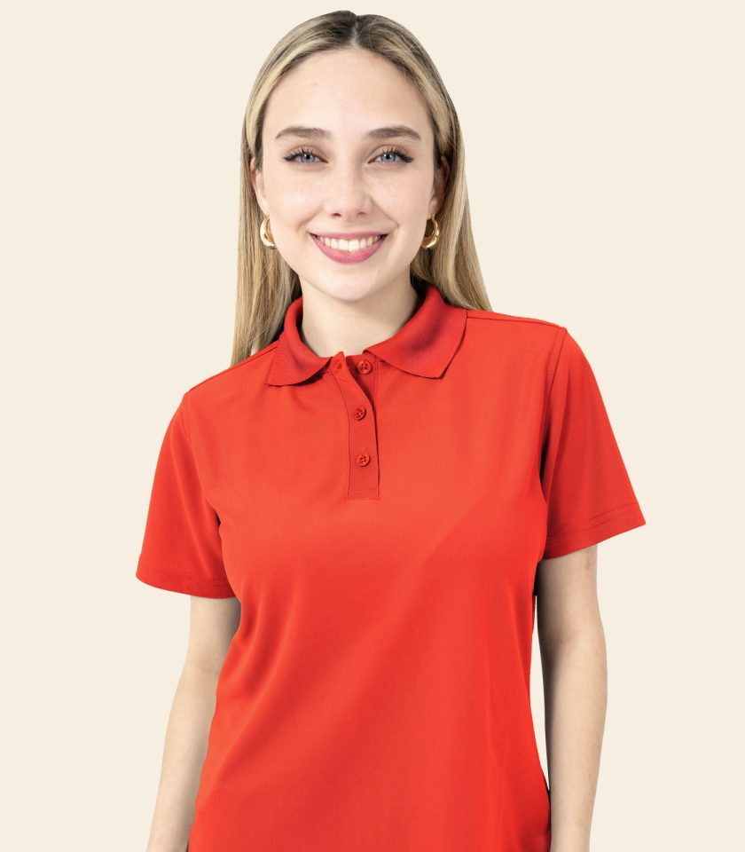 Women’s Red Polo Shirt - Real Basics Dry Fit, Short Sleeve