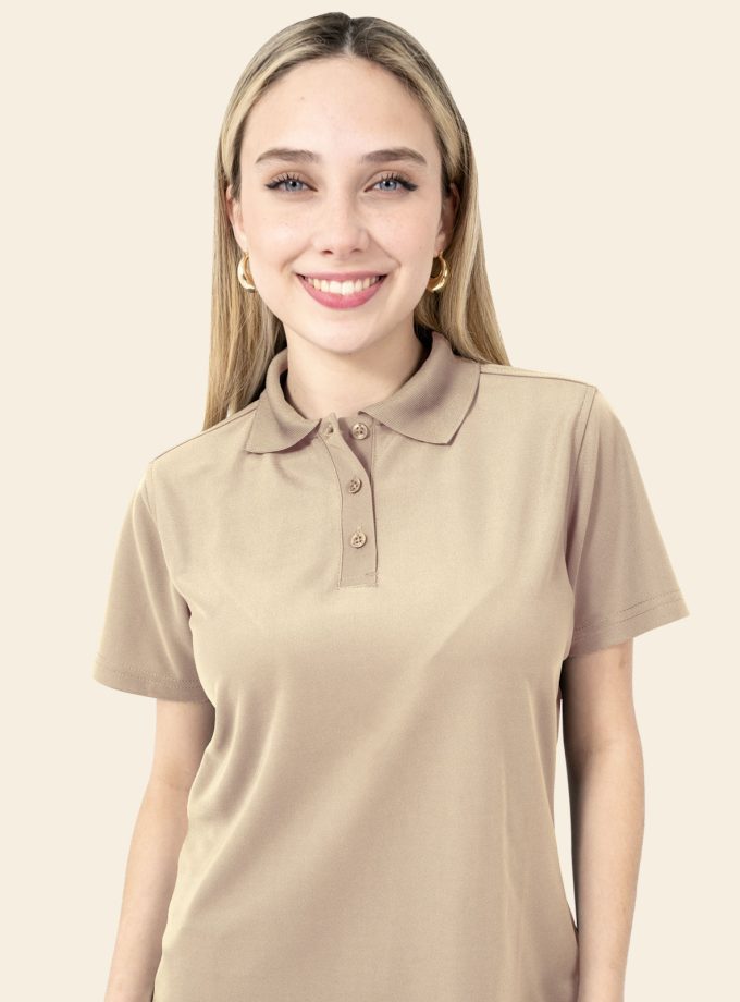 Women’s Sand Polo Shirt - Real Basics Dry Fit, Short Sleeve