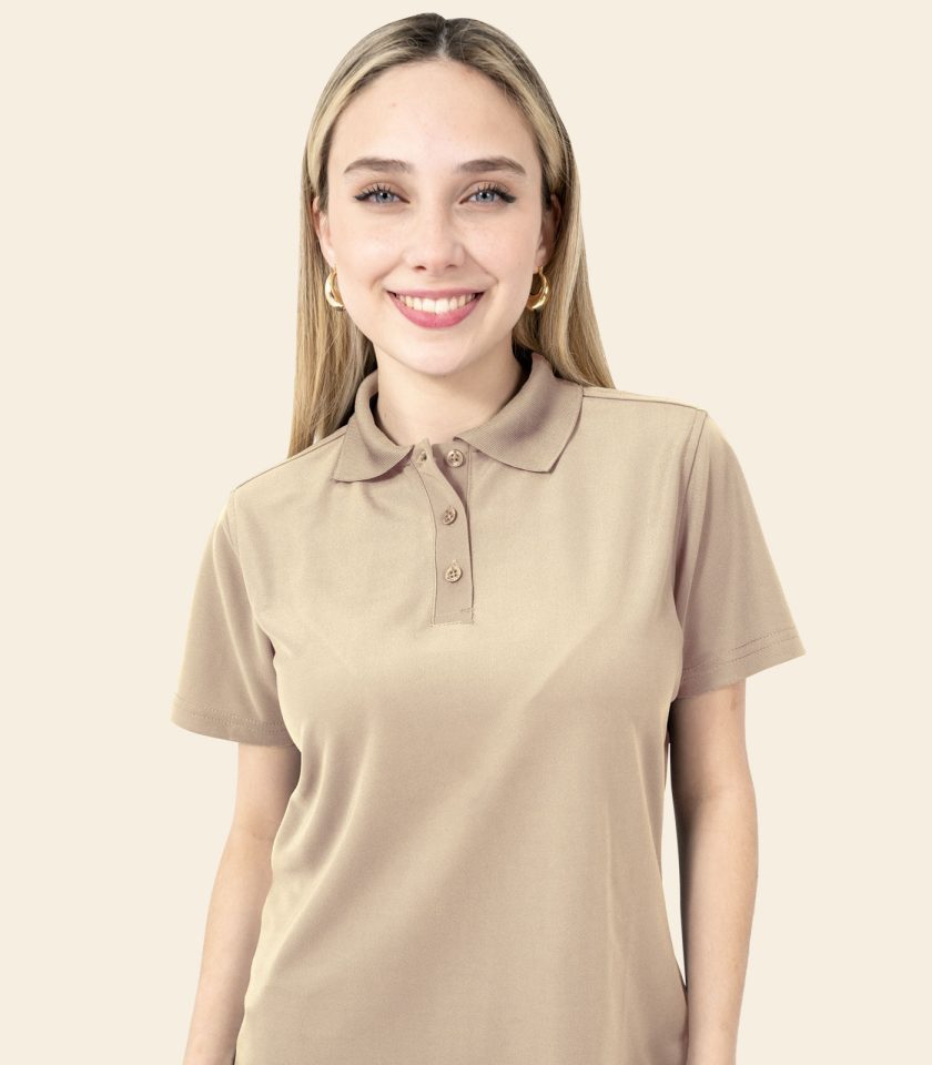 Women’s Sand Polo Shirt - Real Basics Dry Fit, Short Sleeve
