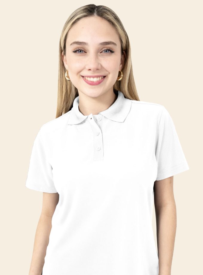 Women’s White Polo Shirt - Real Basics Dry Fit, Short Sleeve