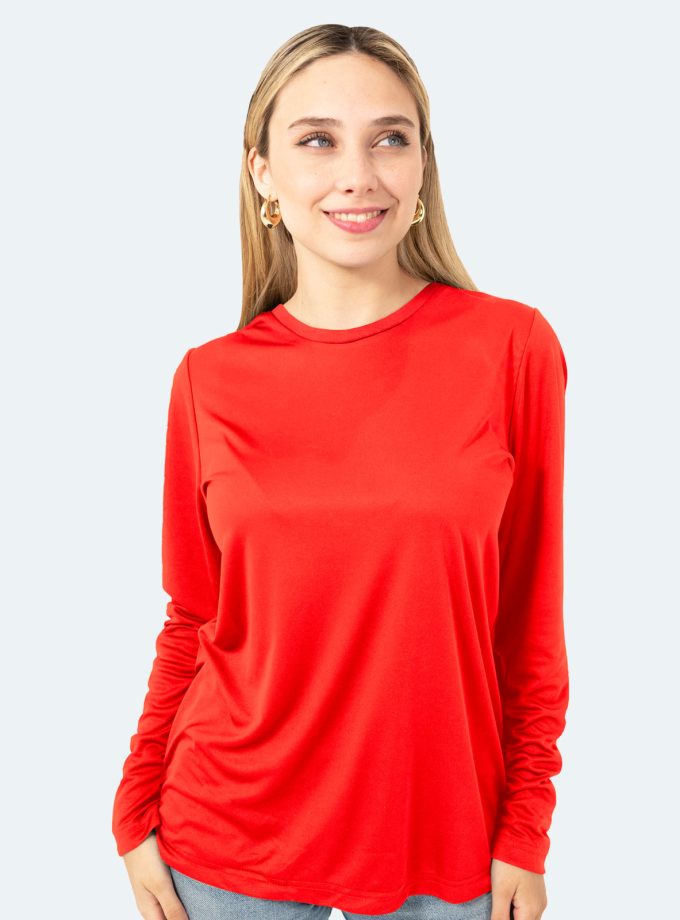 Women’s Red Long Sleeve Crew Neck Dry Fit T-Shirt - Real Basics