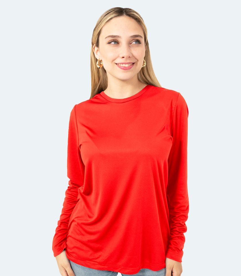Women’s Red Long Sleeve Crew Neck Dry Fit T-Shirt - Real Basics