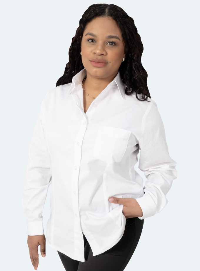 Women’s White Gabardine Shirt – Real Basics, Sizes XS to 7XL