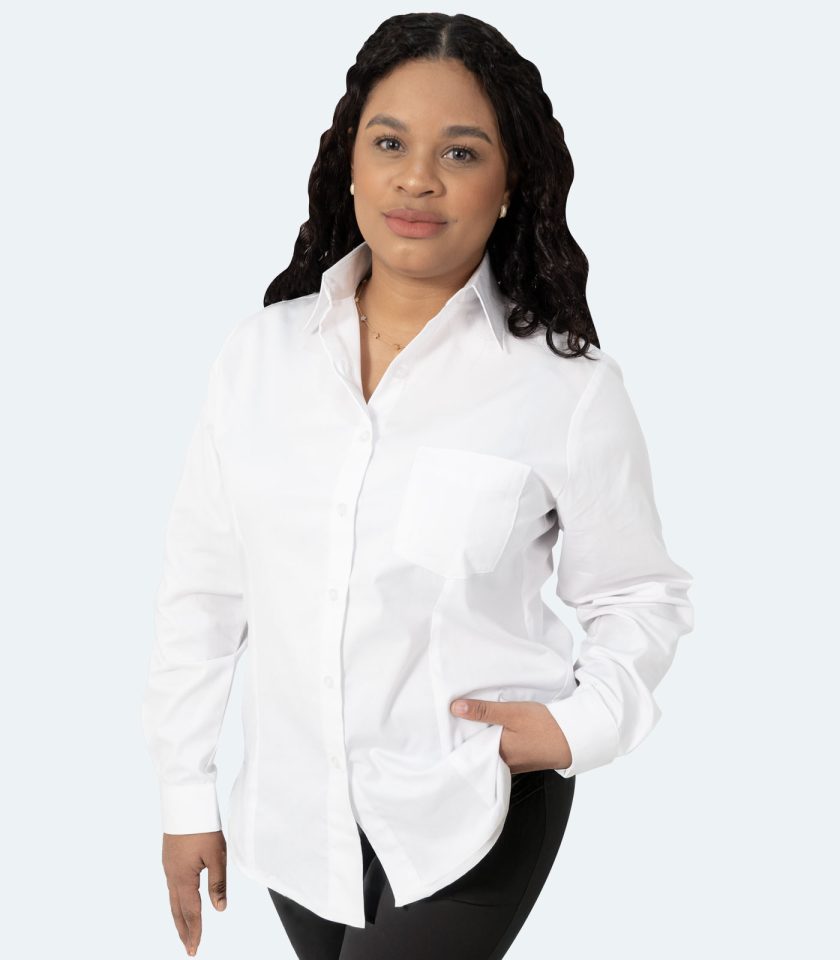 Women’s White Gabardine Shirt – Real Basics, Sizes XS to 7XL