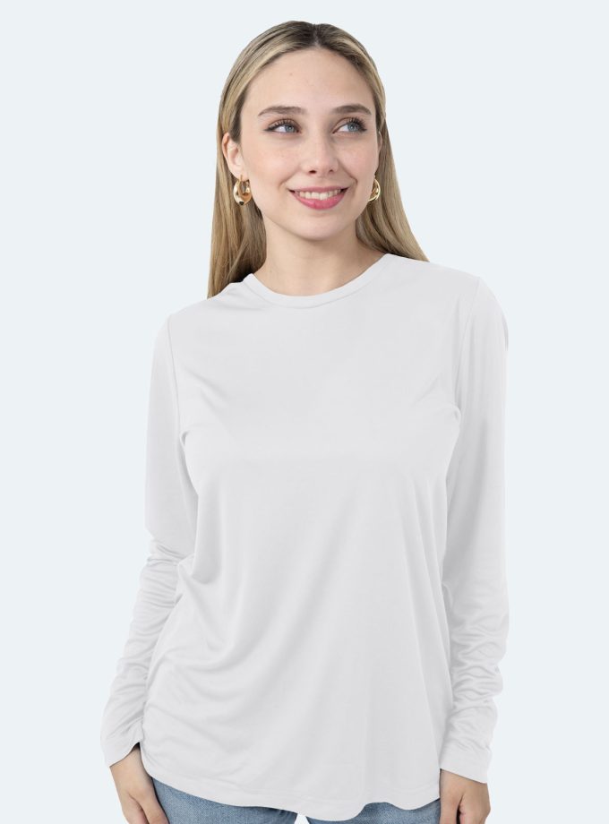 Women’s White Long Sleeve Crew Neck Dry Fit T-Shirt - Real Basics
