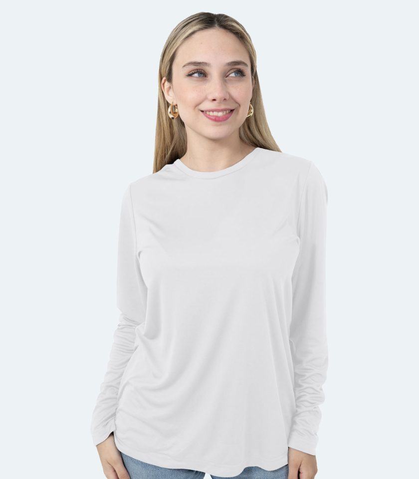 Women’s White Long Sleeve Crew Neck Dry Fit T-Shirt - Real Basics